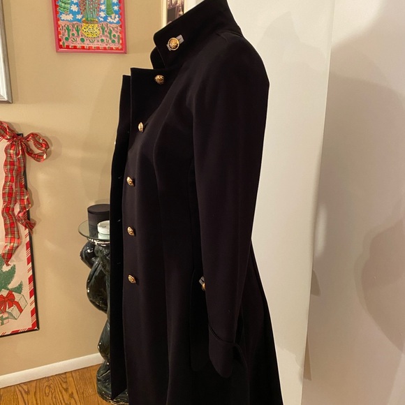 Black Trench Coat with Tailored Fit and Notched Lapels - Picture 2 of 5